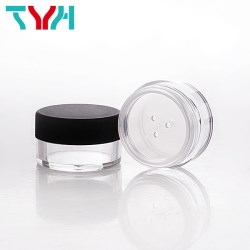 INH08T : Round Clear Loose Powder Jar with Matt Black Cap (round edge)